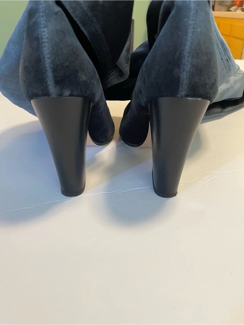 Zara Boots Over The Knee Size 9 Blue Velvet Pointed Toe Block Heel Pull On Party
